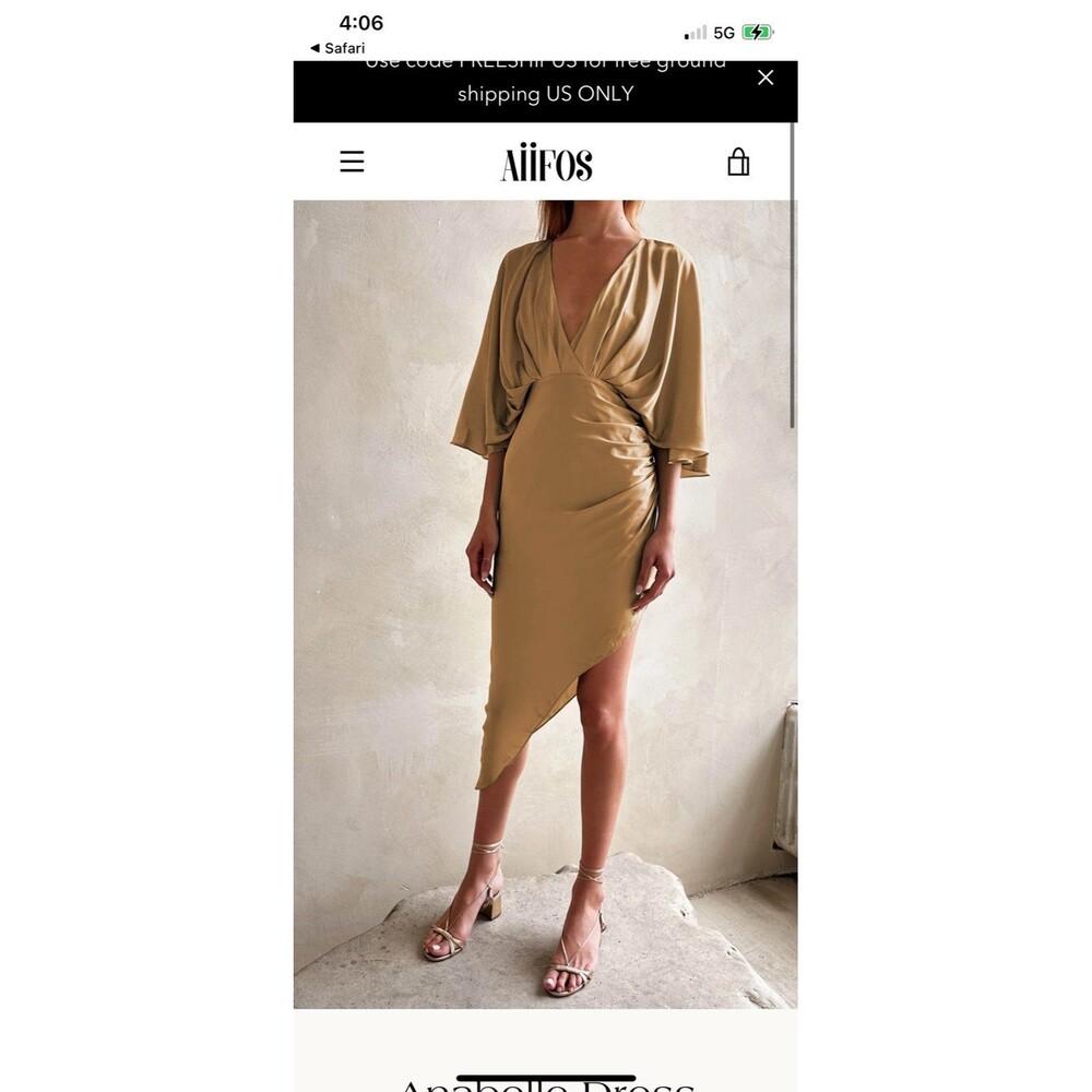 Affios MEDIUM Isabelle Dress Satin thick drape asymmetrical midi gown yellow